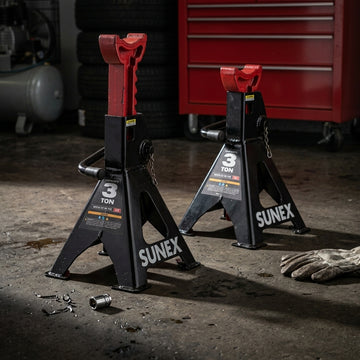 Pair of 3-ton ratchet jack stands in a garage