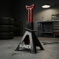 Pair of 3-ton ratchet jack stands viewed from the front